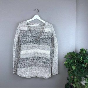 Zara Chunky Knit Crochet Lace Striped Sweater Size Medium